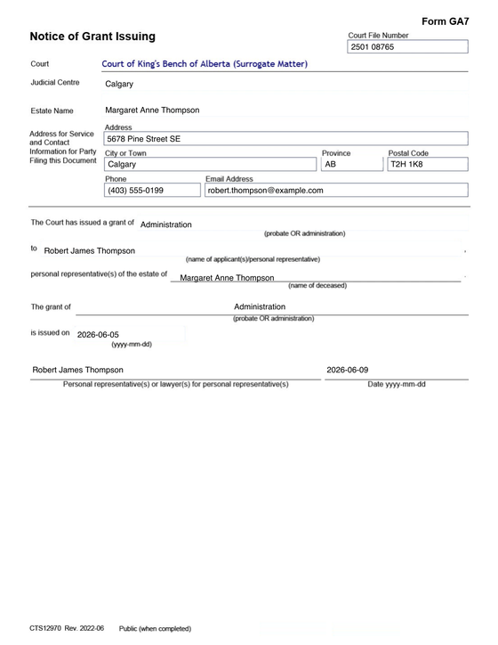 GA7 Notice of Grant Issuing rendered by Probbie